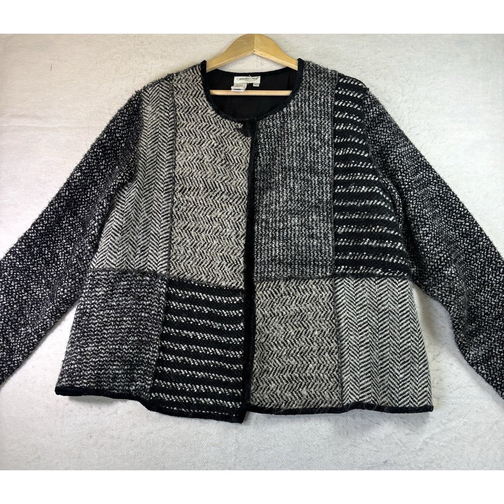 Coldwater Creek Size XL Black/White Herringbone Tweed Patchwork Jacket